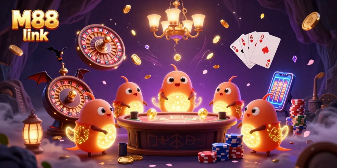 Light up your game with M88 link at the vibrant casino scene featuring glowing characters and thrilling action.