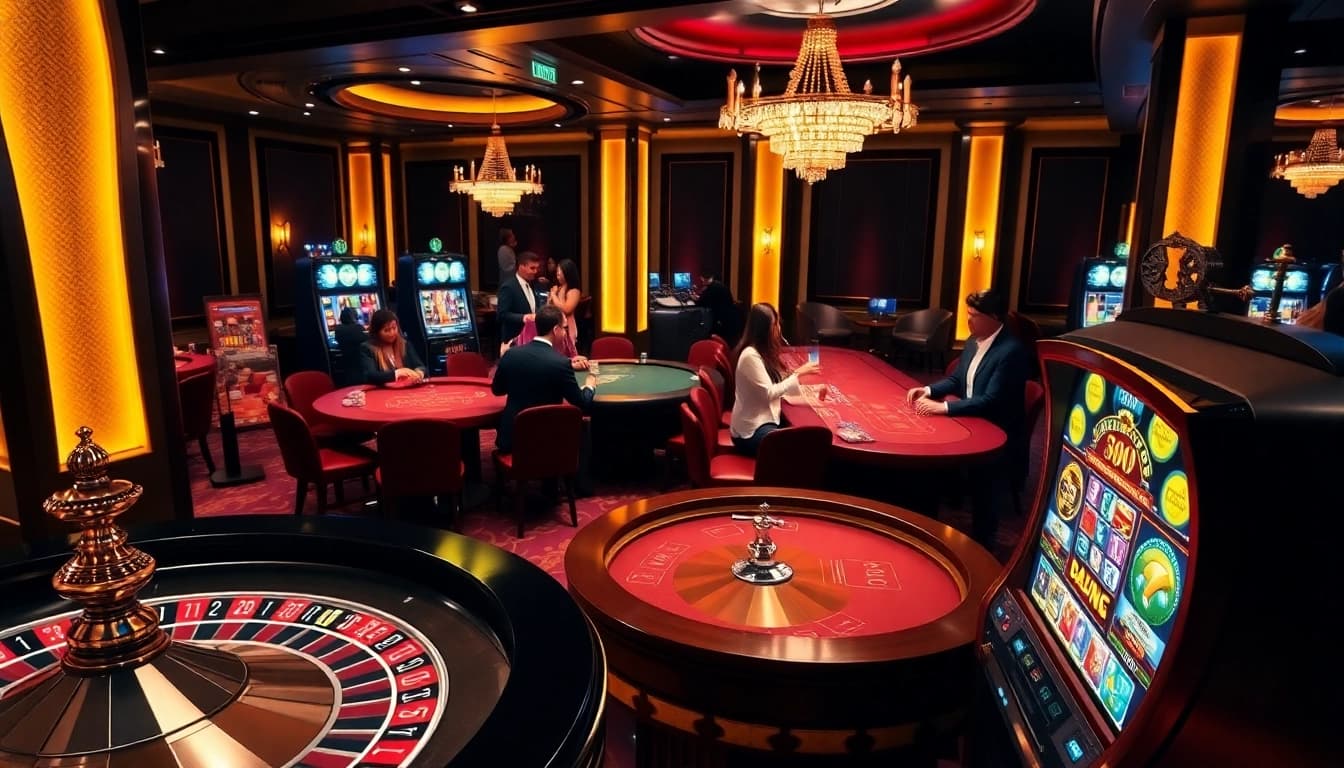 Gamblers enjoying poker and slots at the luxurious 789club casino environment.