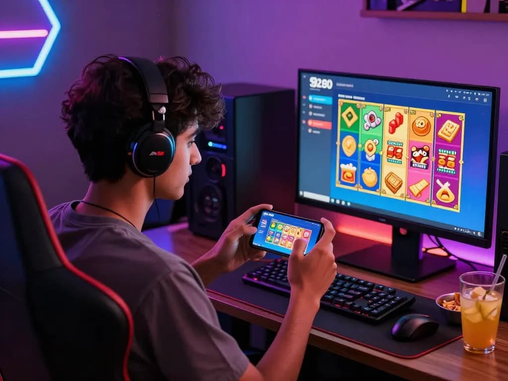 Player enjoying the 92 Dadu app for real money gaming in Pakistan, vibrant atmosphere with lottery graphics.