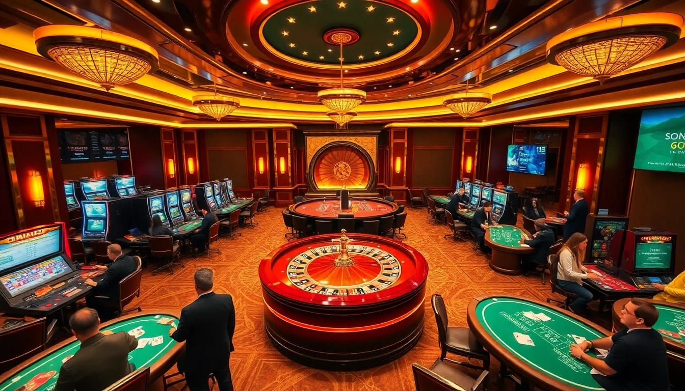 Engaging casino scene capturing high-stakes action at https://firekills.co.uk/ with roulette, poker, and vibrant atmosphere.
