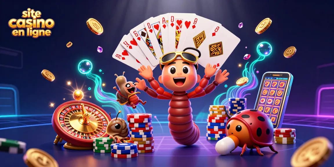 Pariez sur un site de casino en ligne avec un millipède croupier distribuant des cartes à un escargot chanceux.