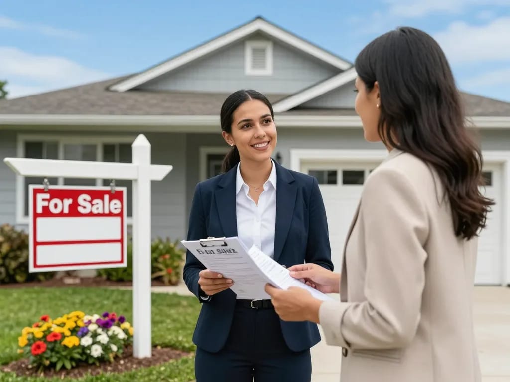Sell my house fast for cash with a joyful real estate agent and homeowner discussing property.