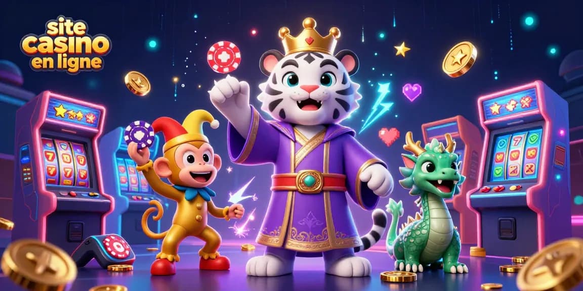 Faites des gains avec le site casino en ligne illustré par un tigre royal et un singe jongleur.