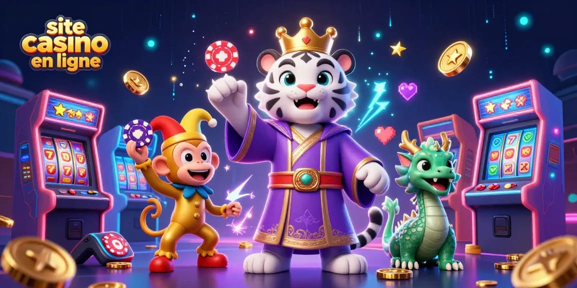 Faites des gains avec le site casino en ligne illustré par un tigre royal et un singe jongleur.