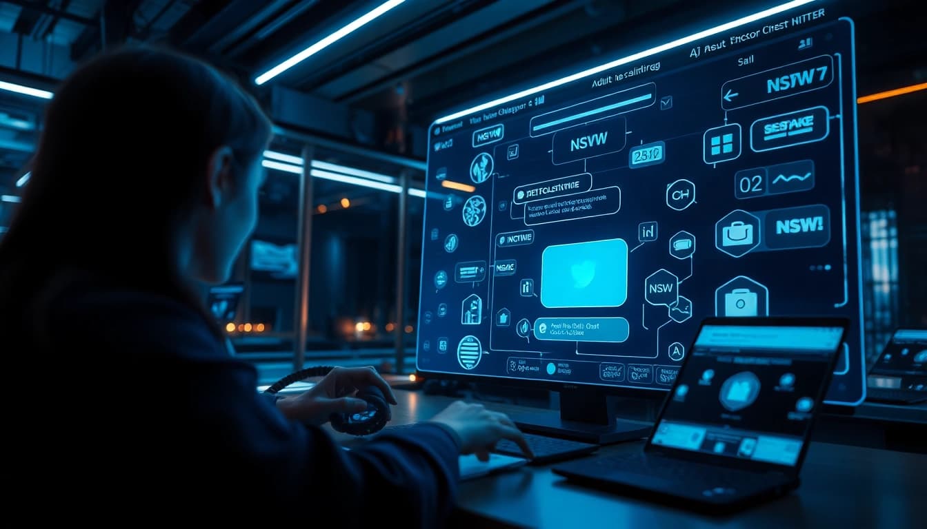 An engaging NSFW AI chatbot interface showcasing virtual interactions in a modern, sleek design.