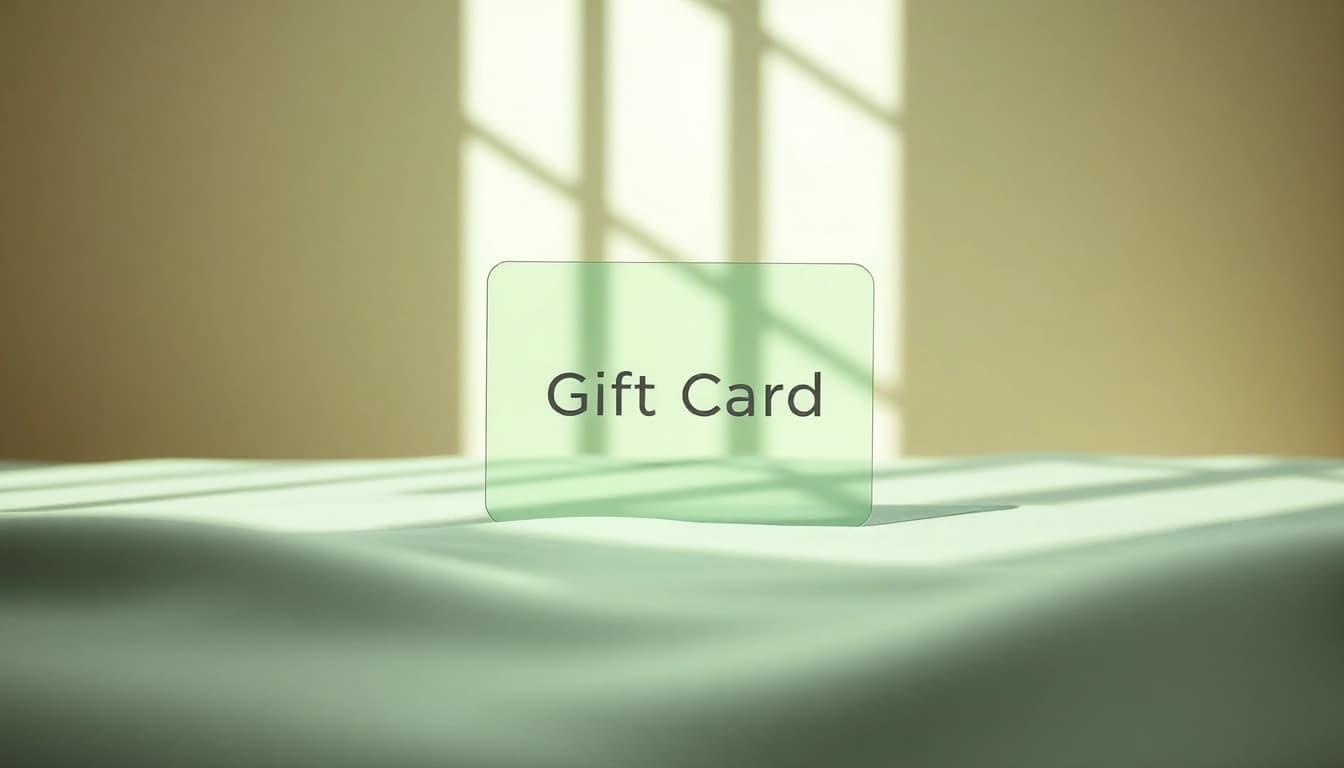 Showcase a window tint gift card designed elegantly on a reflective surface in a minimalist setting.