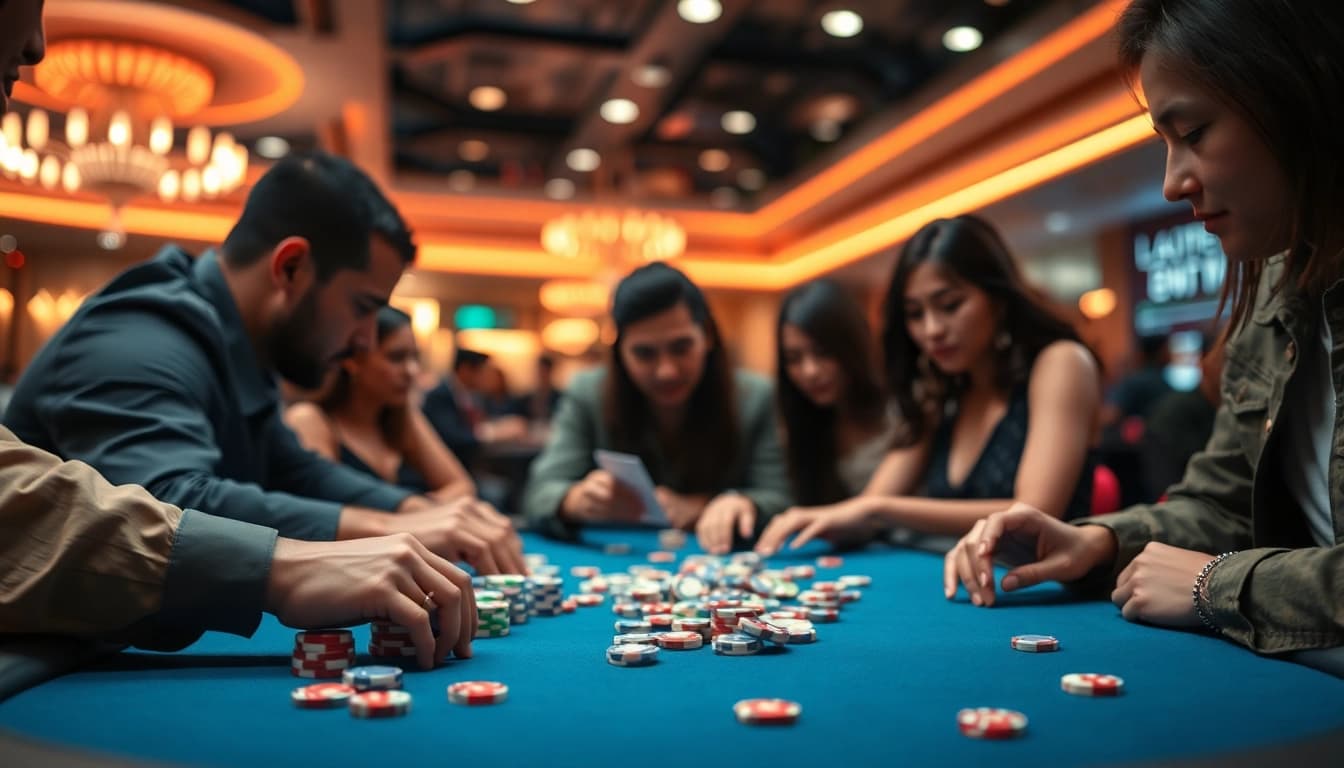 Menampilkan pesona Domino88 poker game dengan pemain yang tertarik saat bertaruh.