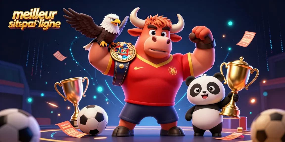 Découvrez le meilleur site de paris en ligne avec le taureau triomphant, l'aigle menaçant et le panda joyeux lors d'une victoire sportive.