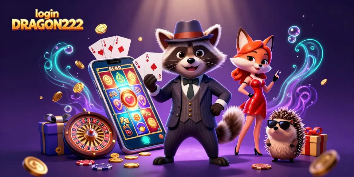 Join the excitement with login DRAGON222 showcasing vibrant casino action and a royal flush.