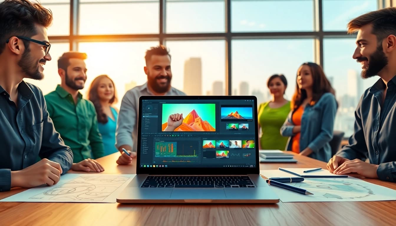 Erklärvideo erstellen während eines kreativen Teammeetings in einem modernen Büro.