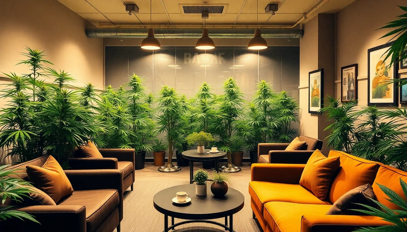 Besucher im cannabis club hamburg entspannen in einem einladenden Ambiente.