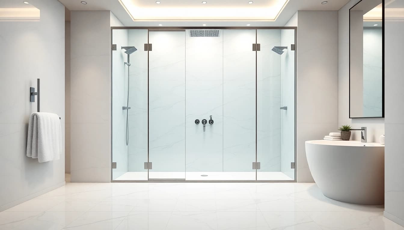 Elevated view of elegant showers au, showcasing a luxurious bathroom with stylish fixtures.