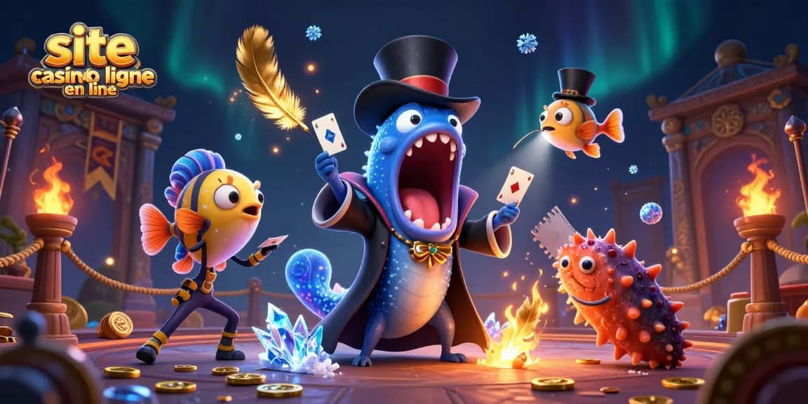 Jouer sur site casino en ligne avec un personnage de poisson réalisant des tours de magie sous une lumière captivante.