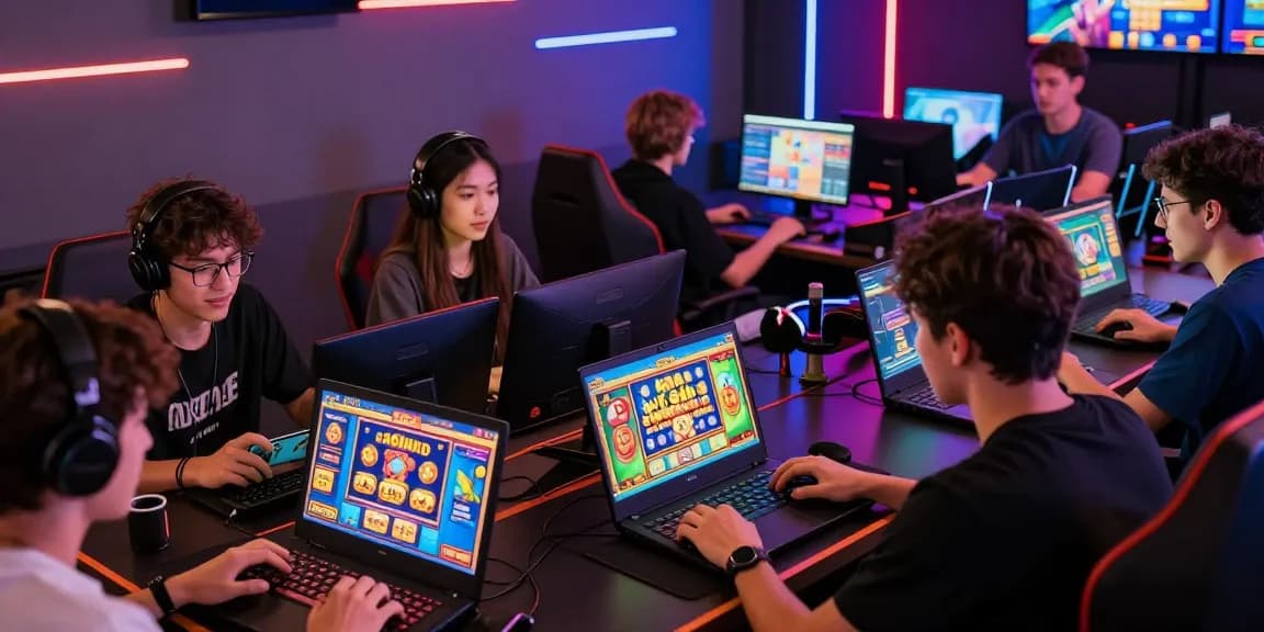 Engaged players enjoying pragmatic slot games in a vibrant gaming lounge.