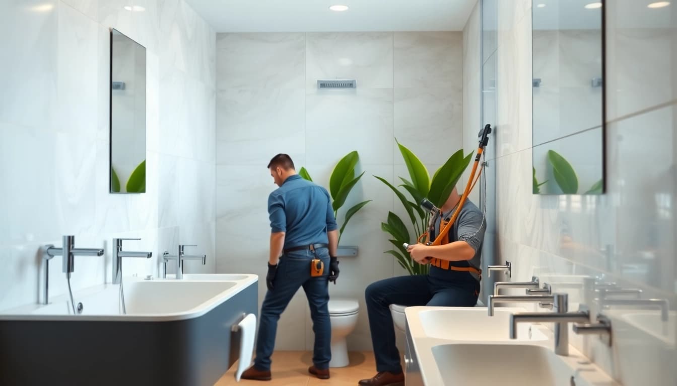 Installationsarbeiten von sonni sanitär GmbH in einem modernen Badezimmer mit eleganten Armaturen.