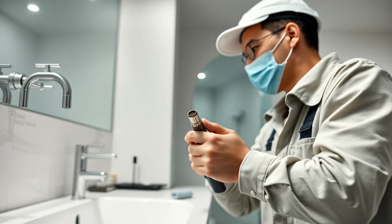 Handwerklicher Einsatz von sonni sanitär GmbH in einem modernen Badezimmer.