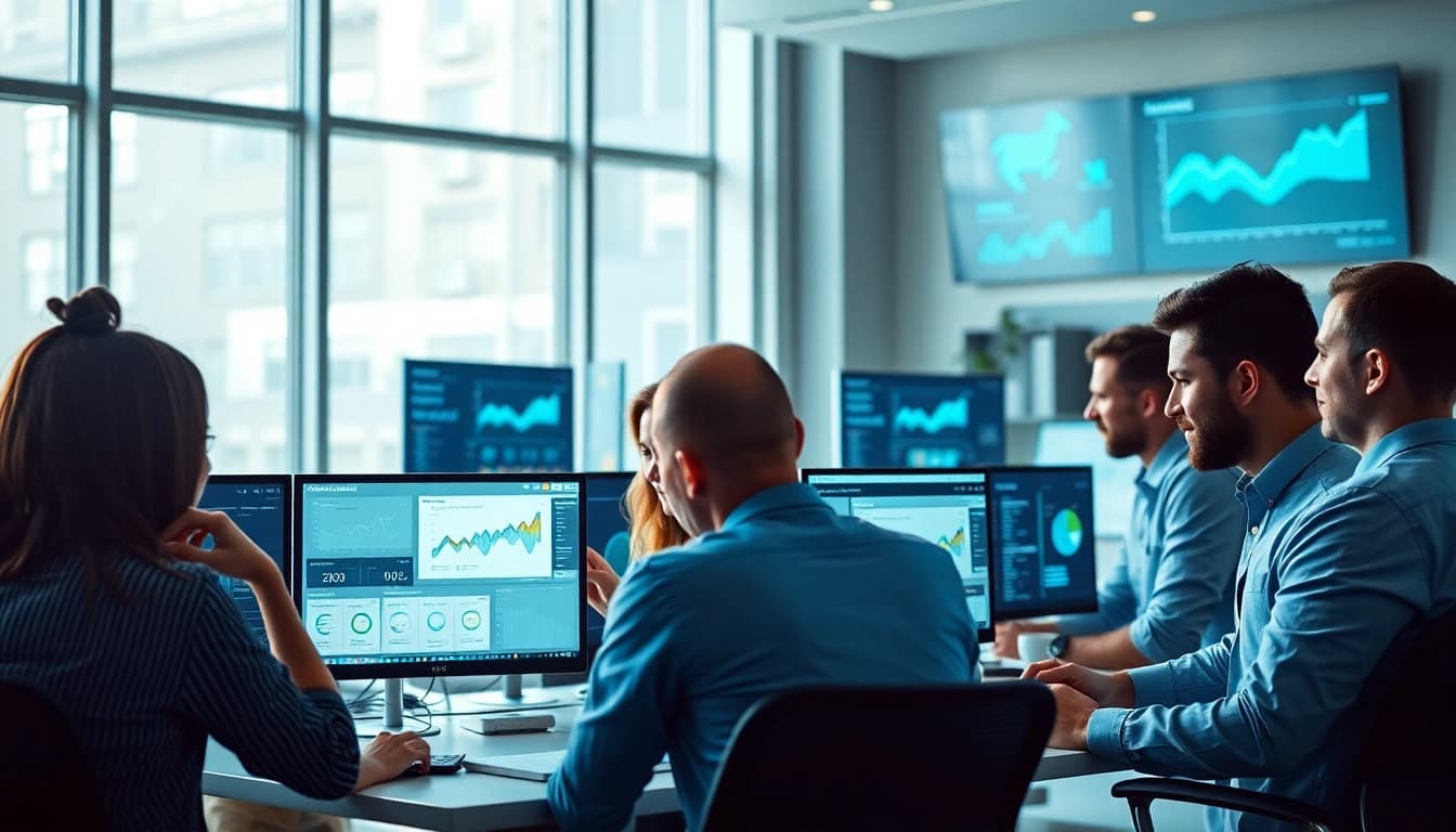 Engage with AI for competitor analysis in a bright workspace showcasing data collaboration.