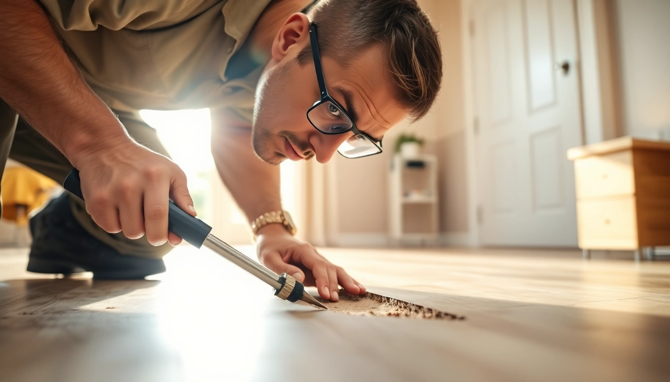 Attention to detail in floor crack bug removal by an expert technician.