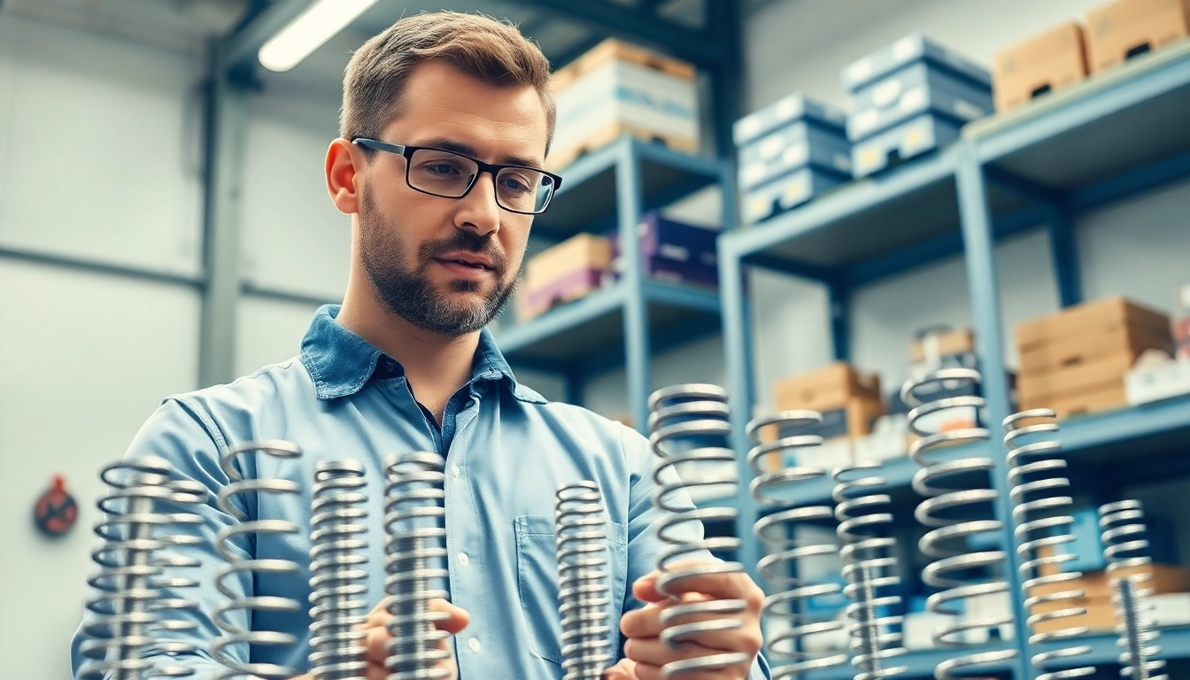 Gas Spring Supplier inspecting high-quality gas springs in a modern workshop.