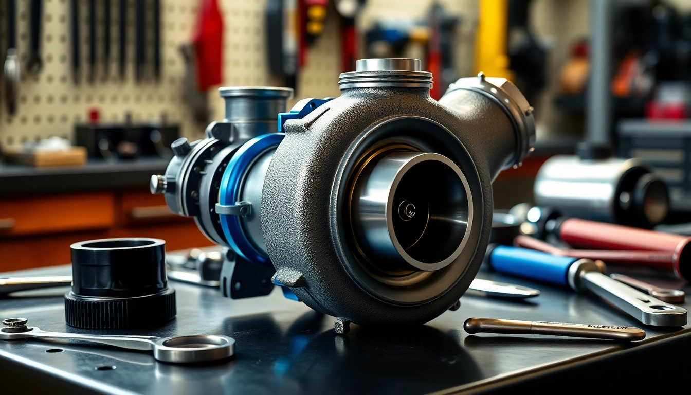 Turbosmart boost-ready turbo exhibited with vibrant details and smooth textures in a professional automotive setting.