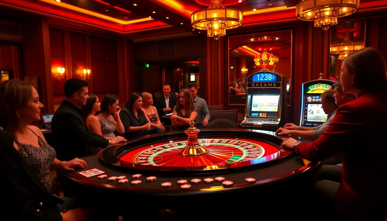 Experience the thrill of betting at 123b casino with vibrant roulette tables and eager players.