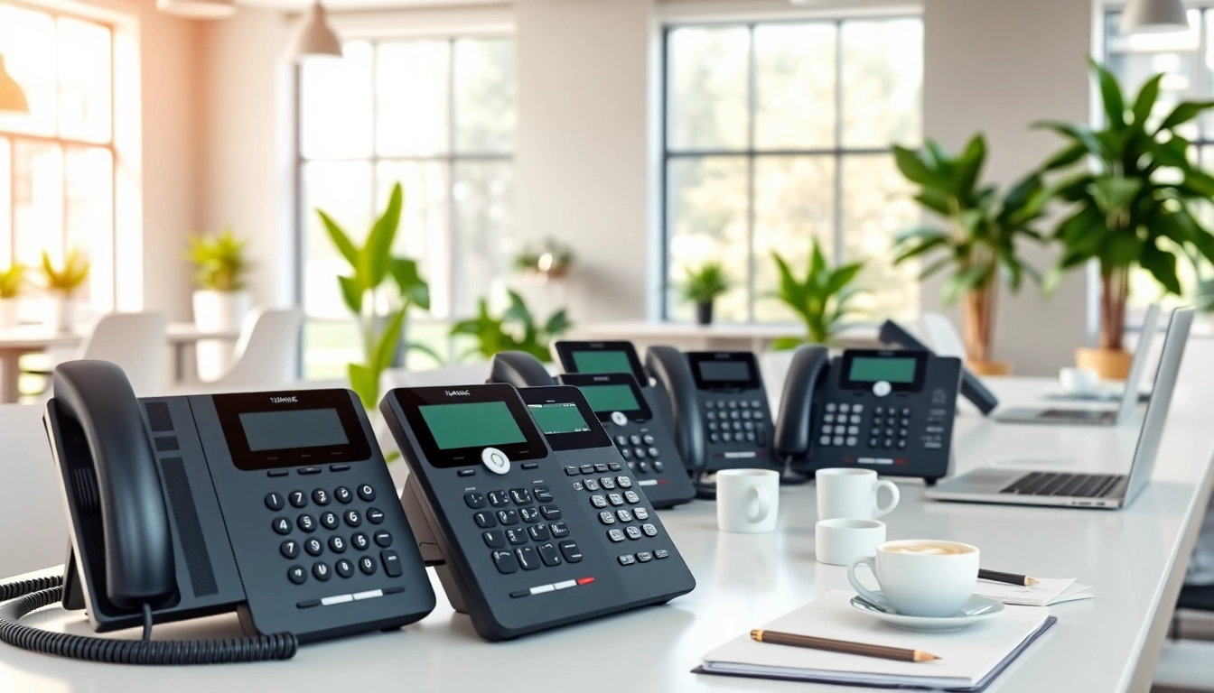 Showcasing modern office phone systems in a sleek workspace for effective communication.
