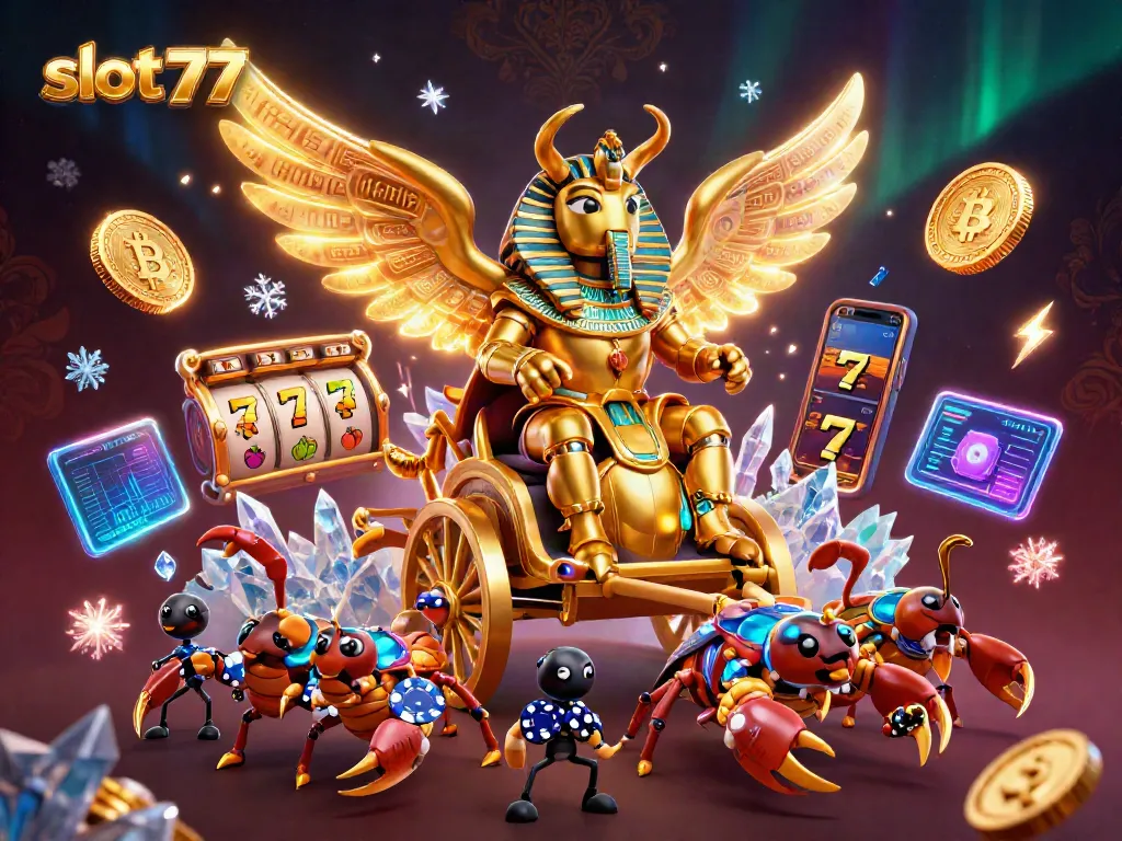 Permainan slot777 yang menarik dengan karakter seru dan simbol jackpot untuk gamer kasual.