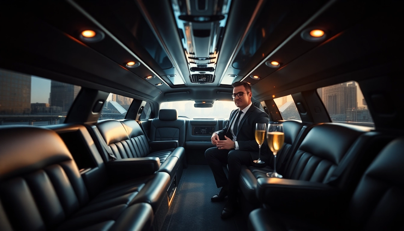 Luxury interior of a Hollywood Limo featuring plush seats and a professional chauffeur, perfect for Los Angeles Limo services.