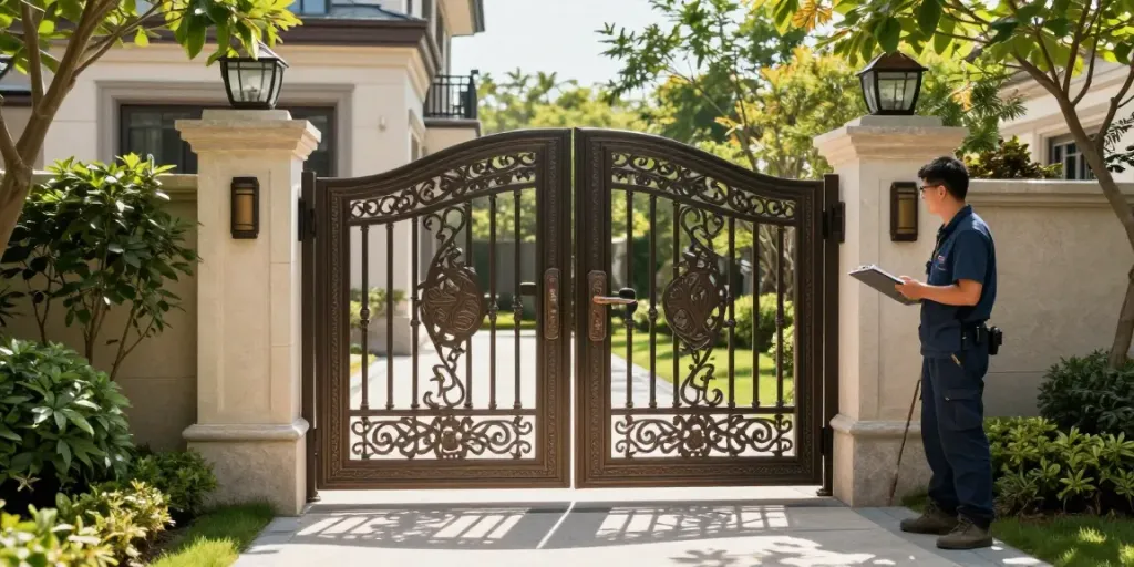 Al taher group elegantly designed aluminum gate at a villa entrance, showcasing quality craftsmanship.