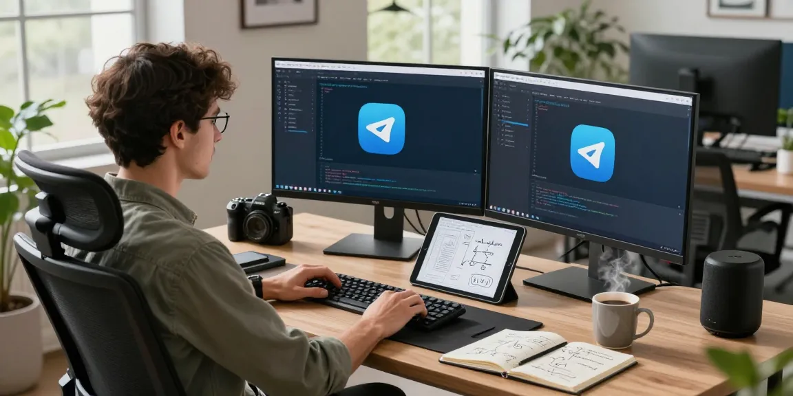 Focused developer coding the 纸飞机中文版 app in a modern workspace with dual monitors.