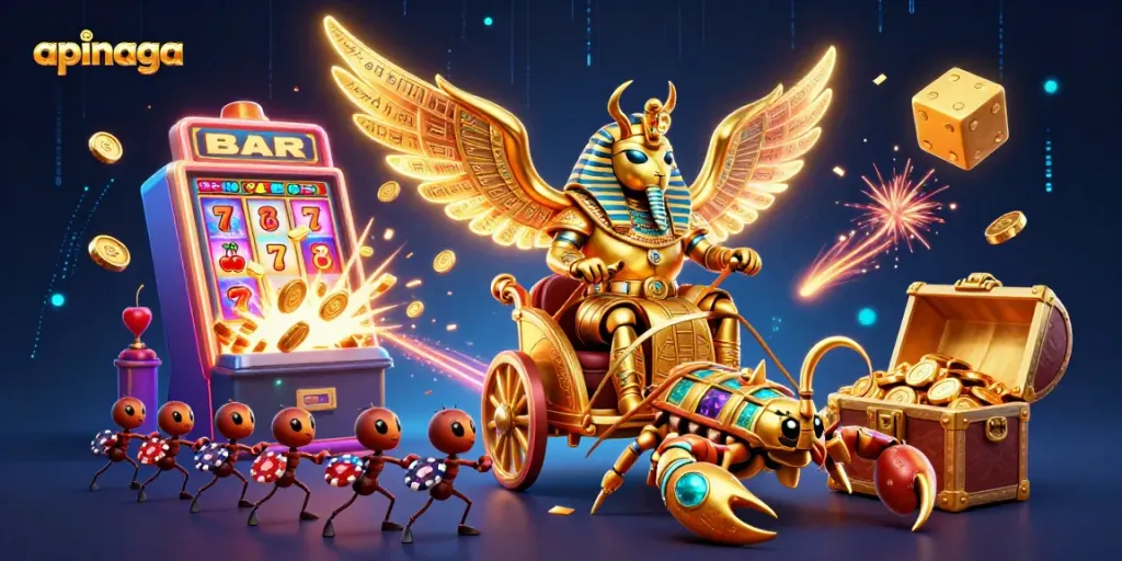 Win exciting jackpots with apinaga, where vibrant 3D casino elements burst with energy.
