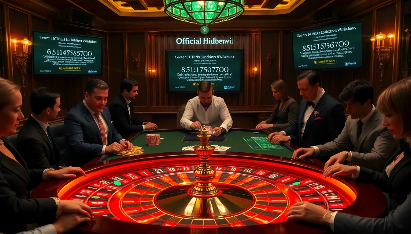 The official hidden wiki showcases secure gambling links amidst a lively casino scene with players at the tables.