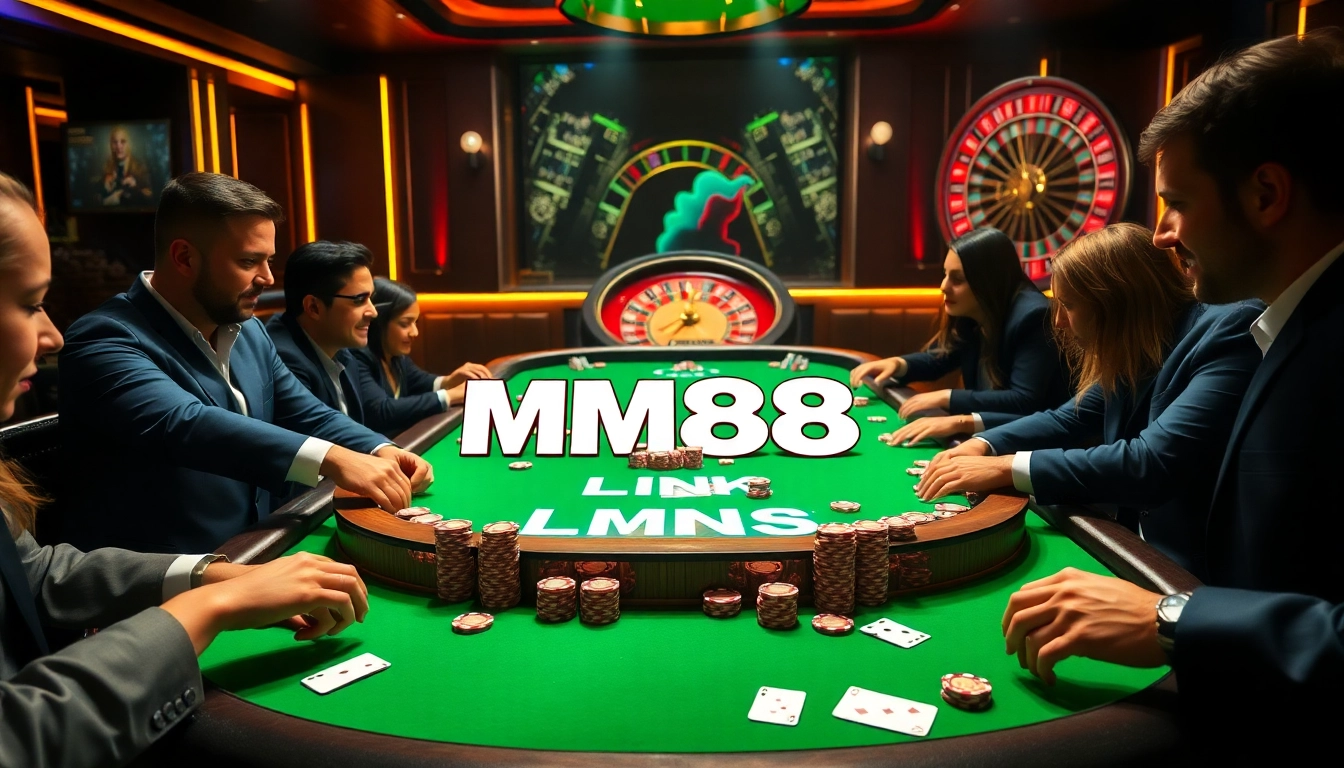 Experience the excitement of winning at MM88 LINK poker tables amidst vibrant casino games.
