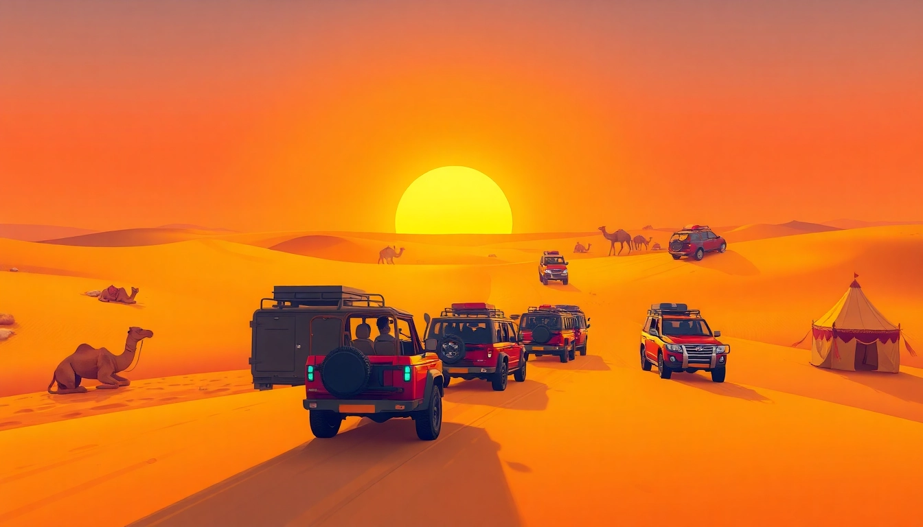 Experience an exhilarating desert safari dubai adventure with 4x4 vehicles in golden dunes.