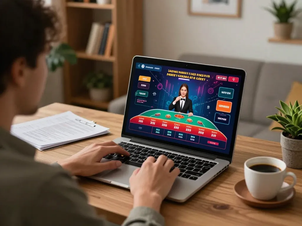 Engaging online casino experience through https://uu88.agency/ with gaming on laptop and strategic notes.