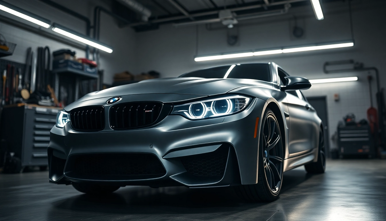 Modifying BMW G82 M4 Headlight Delete in an upscale garage environment.