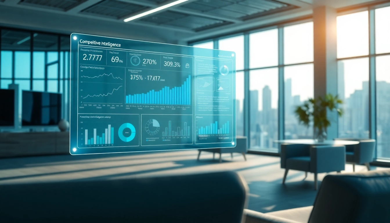 Analyze competitive intelligence data using AI tools in a modern office setting.