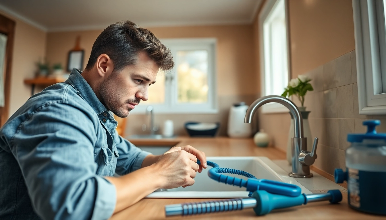 Local plumber quickly fixing a kitchen sink with modern tools, enhancing home comfort.