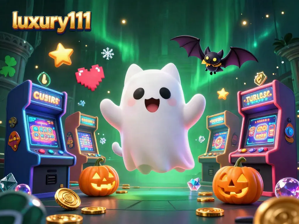 kucing hantu lucu luxury111 sedang bermain dan phasing di kasino dengan mesin slot yang bercahaya