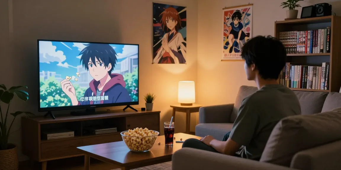 Pengalaman menonton animeplay dengan suasana santai di ruang tamu yang nyaman.