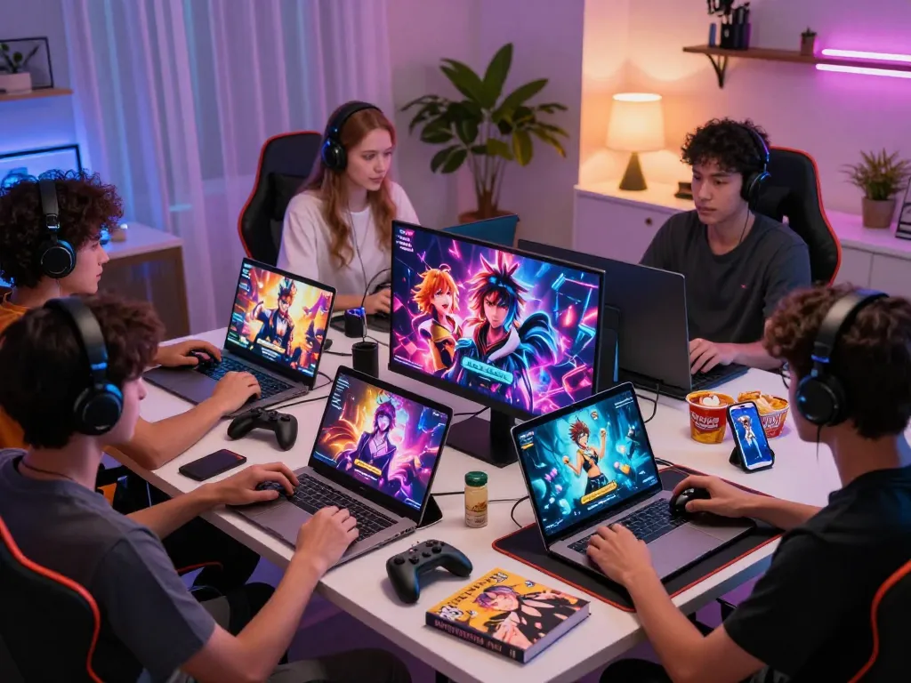 Players enjoying engaging free sex games on various devices in a vibrant gaming setup.