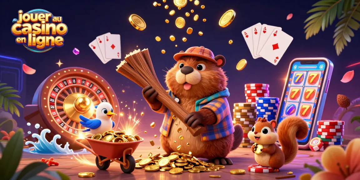 Jouer au casino en ligne avec une scène dynamique de personnages animés, des pièces d'or et des jeux de table.