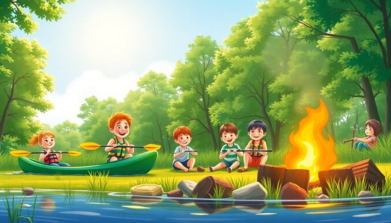 Children enjoying activities at illinois summer camps like kayaking and campfires.