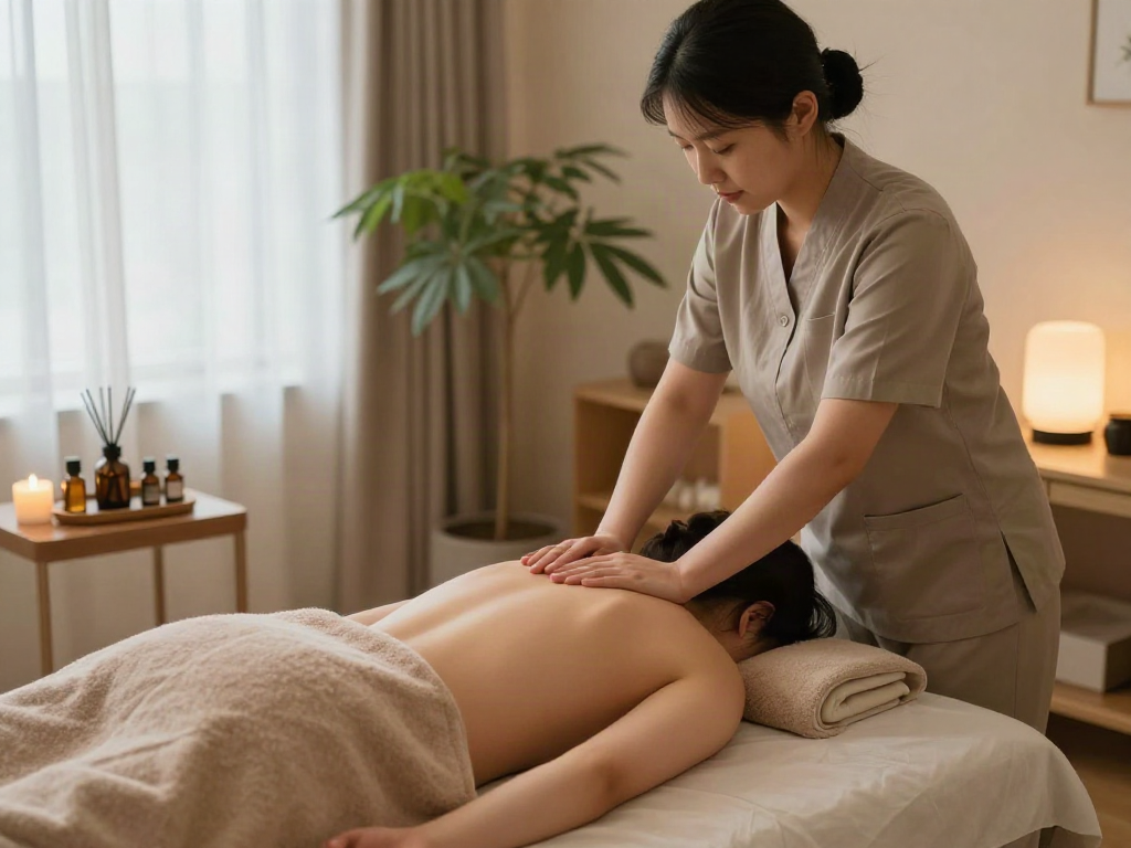 월곶출장마사지 session in a serene therapy room with calming ambiance