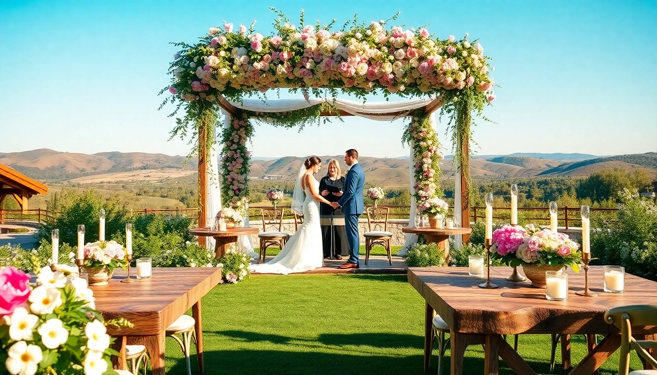 Celebrate Clarksburg CA weddings with a romantic couple exchanging vows in a lush outdoor venue.