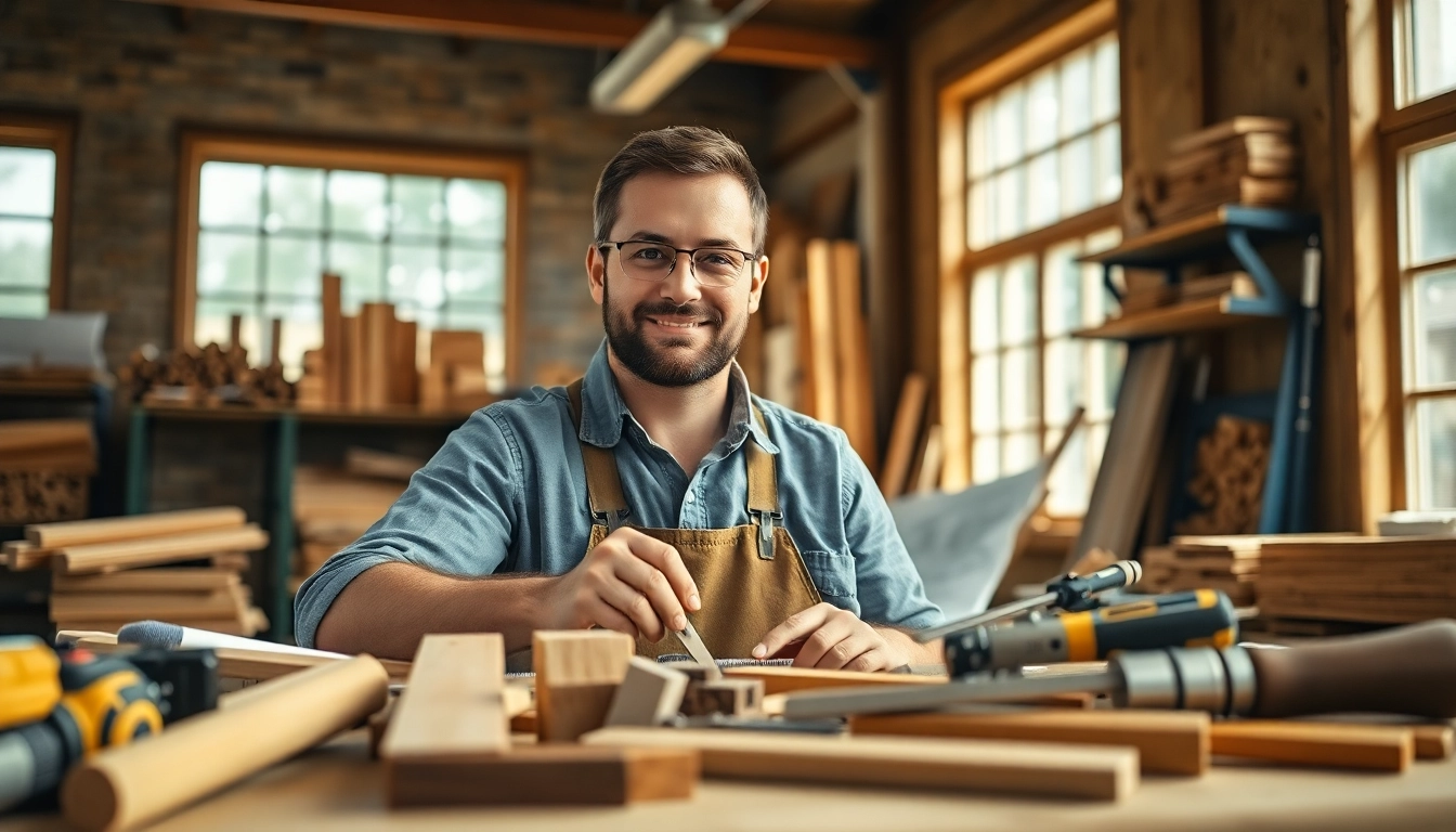 Carpentry apprenticeship skills showcased by a professional carpenter in a workshop.