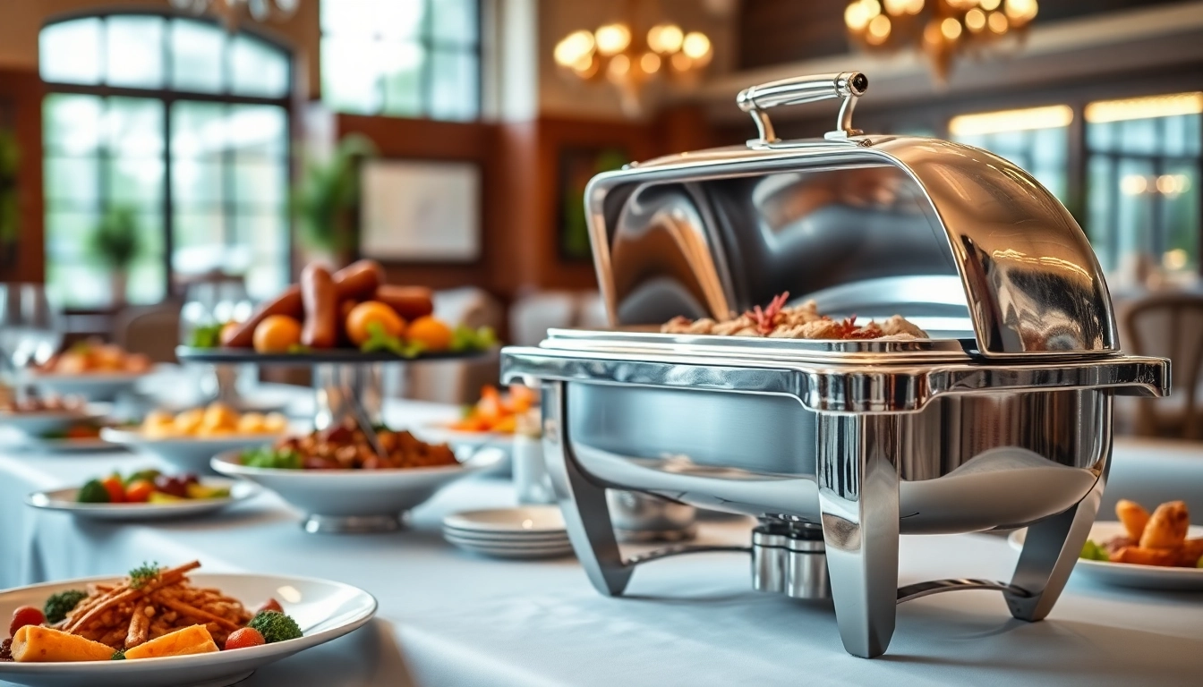 Exquisite chafing dish showcasing gourmet dishes for elegant dining events.