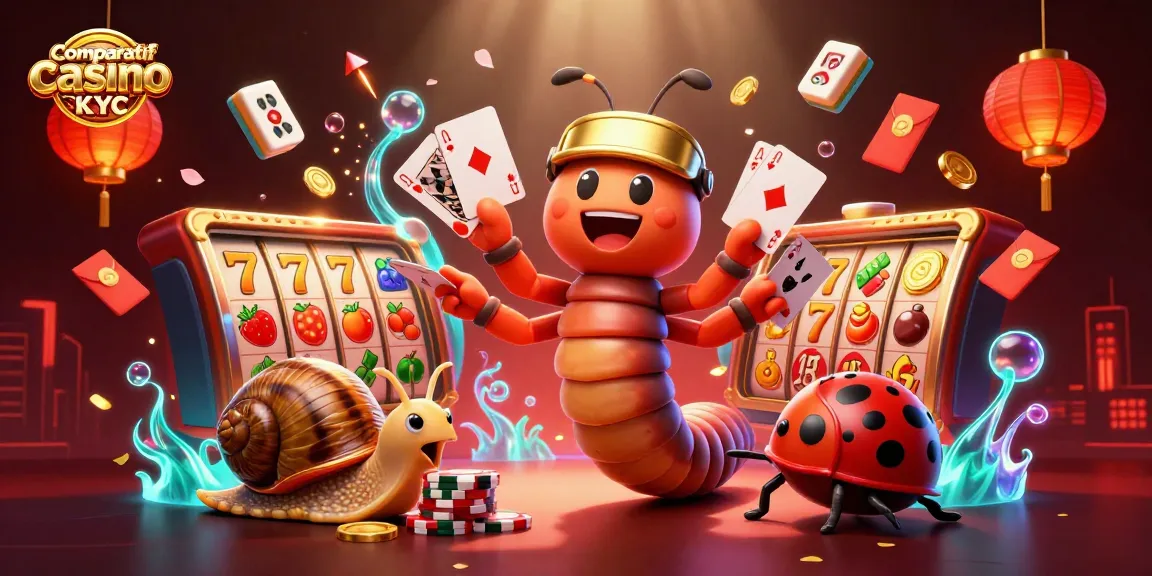 Explore le comparatif casino sans KYC avec une illustration captivante d'un dealer milipède au casino.