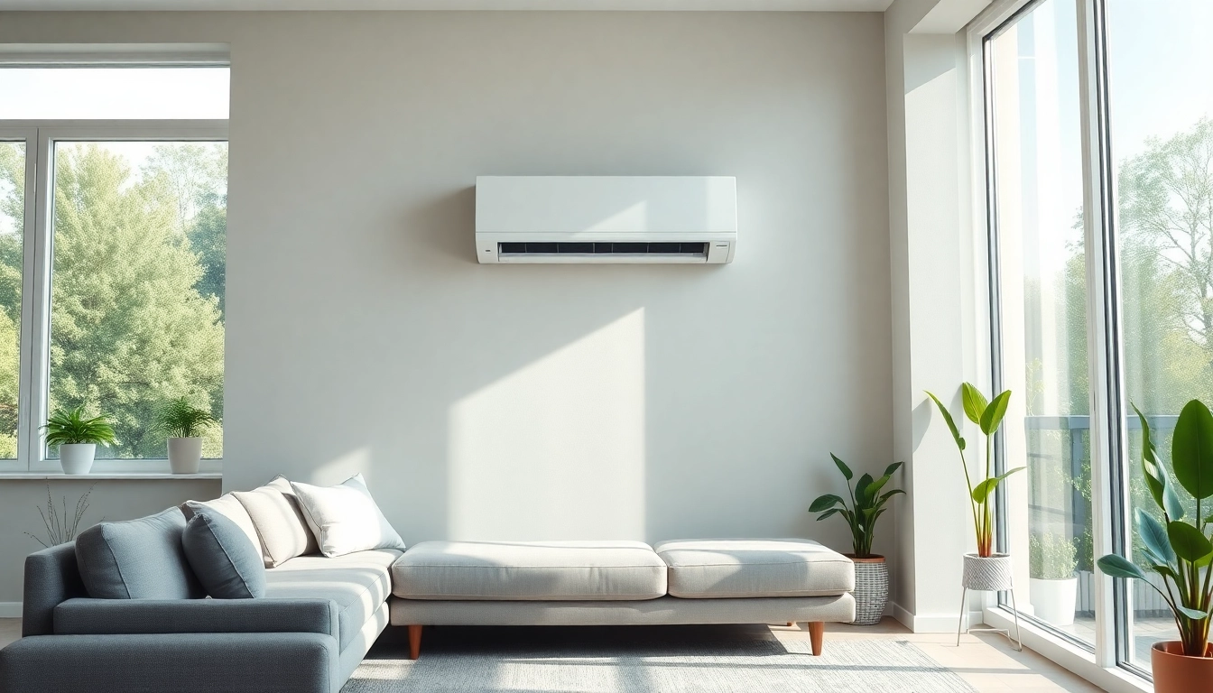 Mitsubishi mini split ac installed in a modern living room, enhancing the space's comfort and design.