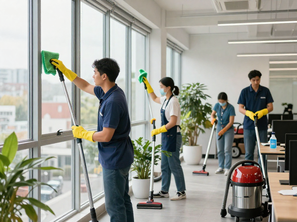 Reinigungsunternehmen Dortmund bei der professionellen Gebäudereinigung in einem modernen Büro.